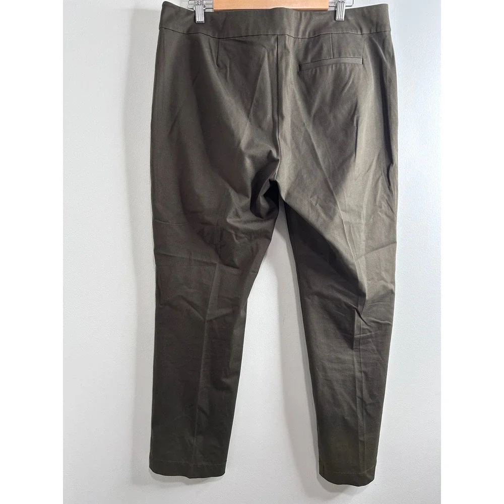 Eileen Fisher Womens Olive Brown Organic Cotton Stretch Straight Leg Pants Sz L